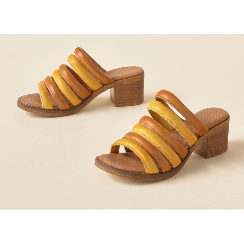 Sundance Casta Suns Yellow Multiple Straps Sandals Women 10.5 Block Heel Spain